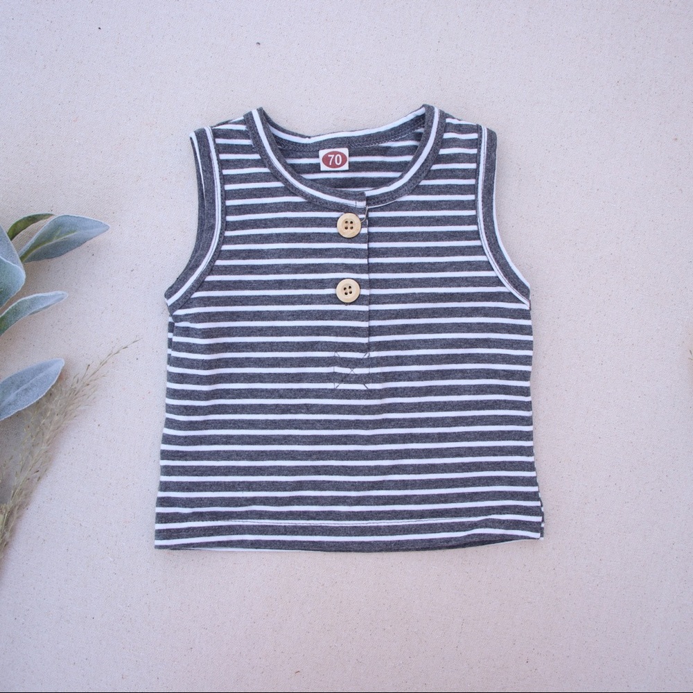 Striped Button Tank Top And Short Set - Picture 2 of 6